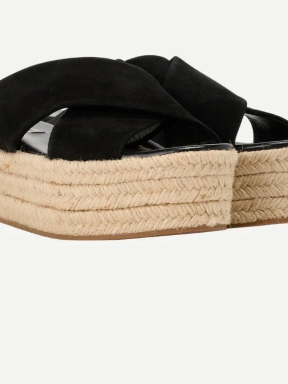 Miu Miu Black Suede CrissCross Espadrille Platform Slides